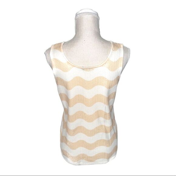 J. McLaughlin Tan Ivory Striped Stretch Georgica Sequin Top - Picture 3 of 13